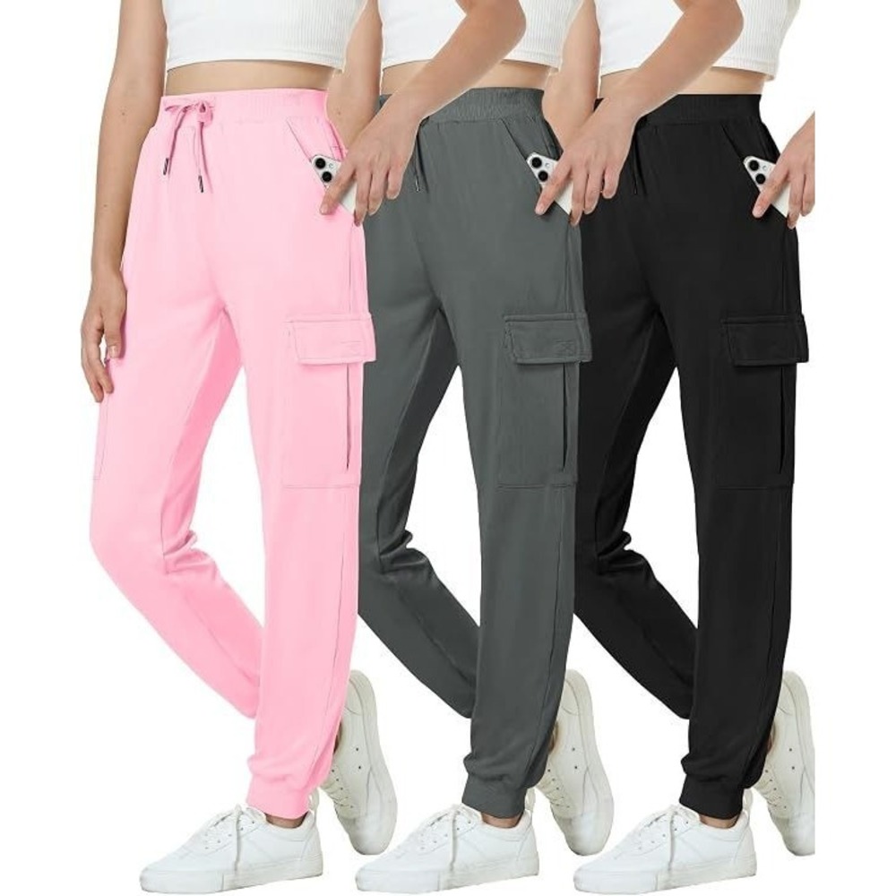 Exarus Girl's Slim Fit Lightweight Hiking Cargo Joggers - Pink, Black, Gray - 8Y